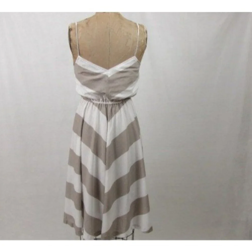 Vintage 70s Summer Dress Chevron Print White Taupe Small Matching Jacket Cotton